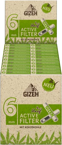 GIZEH Bio Hanf Active Filter mit Aktivkohle, Slim-Format, 6 mm Durchmesser, 10 Stück pro Packung, 4 Boxen (80 Packungen)