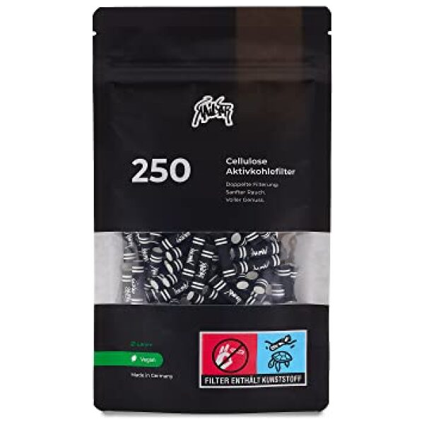 KAiLAR 250 BLACK Cellulose Aktivkohlefilter Slim (5,9 mm) mit veganer Aktivkohle aus Kokosnussschalen | Für ein schadstoffärmeres und sanftes Raucherlebnis