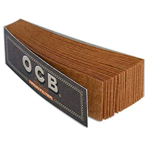 OCB 15160 Unbleached Virgin Filter Tips - Umweltfreundliches Papier ungebleicht mit Perforation, 25 Heftchen à 50 Blättchen (18 x 60 mm)
