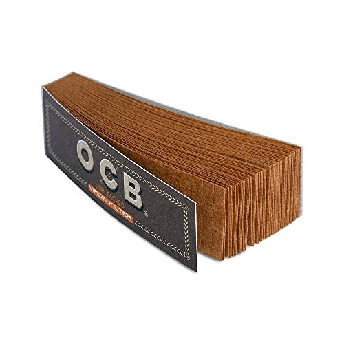 OCB 15160 Unbleached Virgin Filter Tips - Umweltfreundliches Papier ungebleicht mit Perforation, 25 Heftchen à 50 Blättchen (18 x 60 mm)